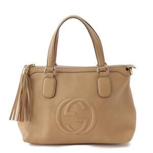 Gucci Soho Interlocking GG Tote Bag Leather Beige Tan